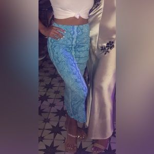 Blue snakeskin stretch skirt